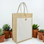 Vertical Jute Bag with Cotton Pocket – Custom Branded Promotional Bag